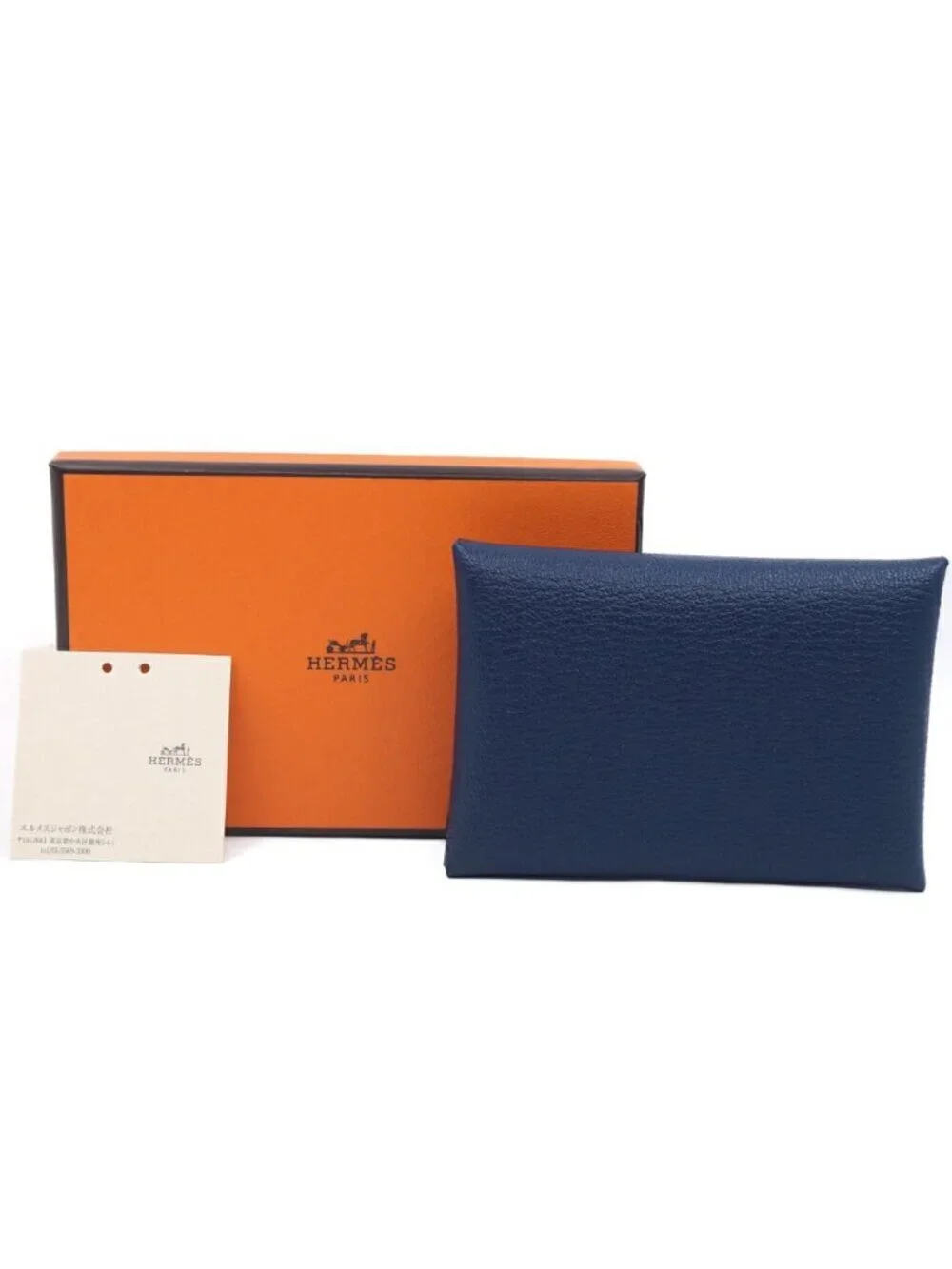 Hermes Calvi Duo Blue Navy Card Case Coin Box